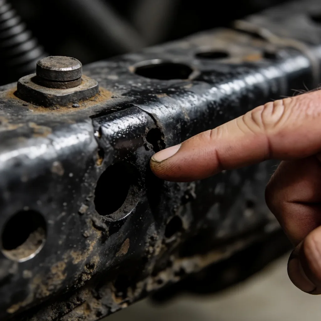 Macro de soldadura defectuosa en chasis de pickup